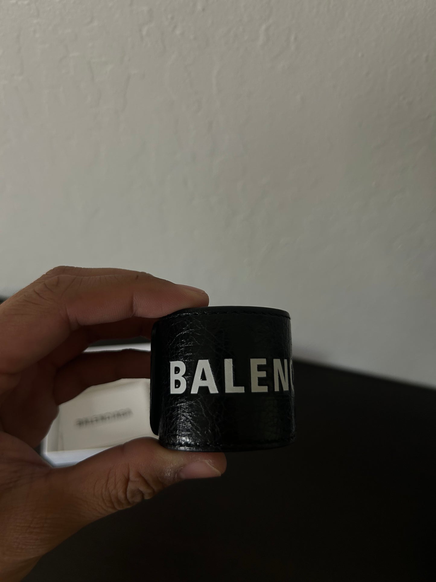 Balenciaga Black Leather Slap Bracelet
