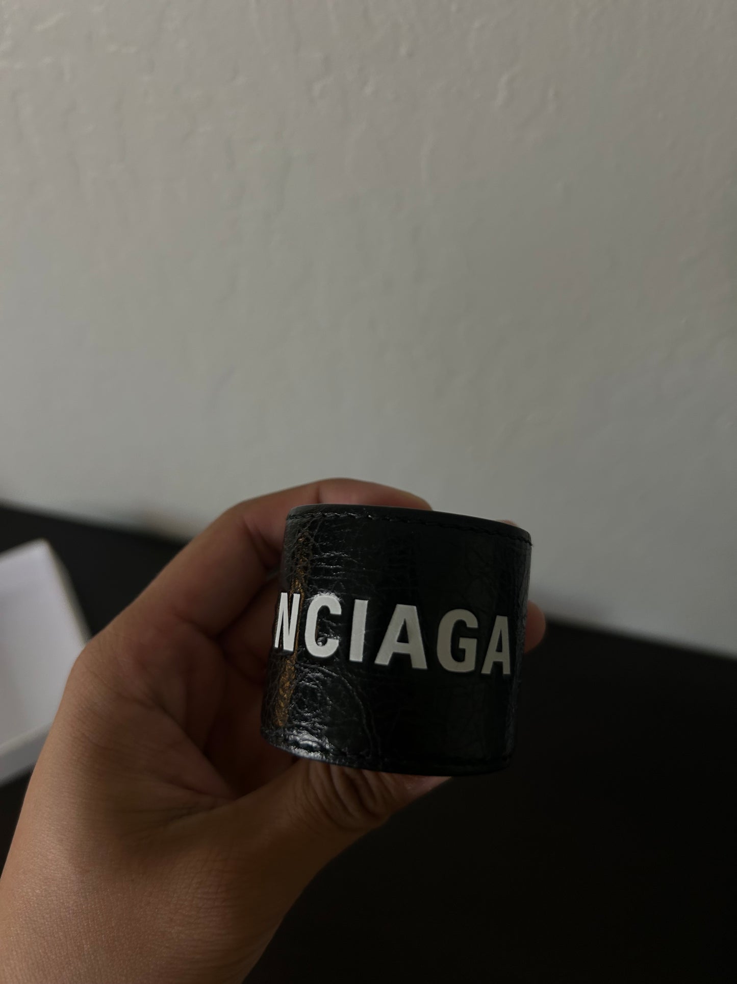 Balenciaga Black Leather Slap Bracelet