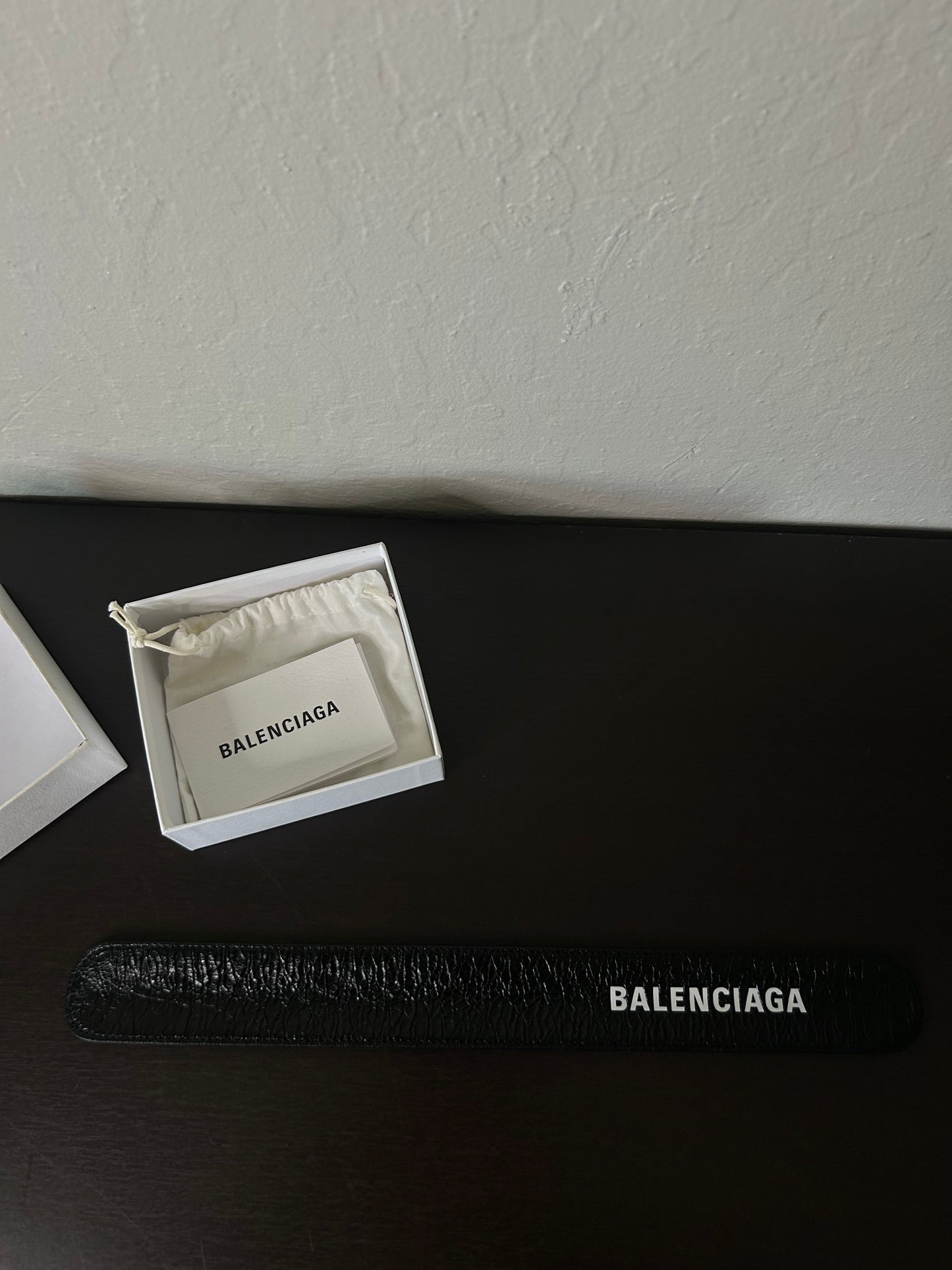 Balenciaga Black Leather Slap Bracelet