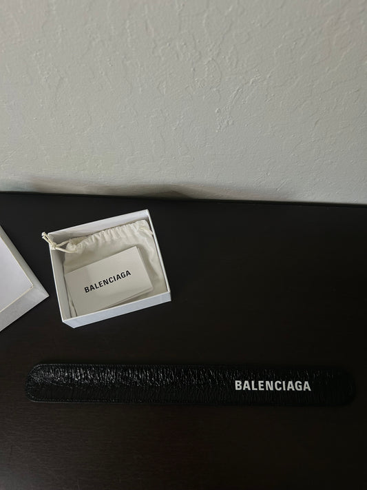 Balenciaga Black Leather Slap Bracelet