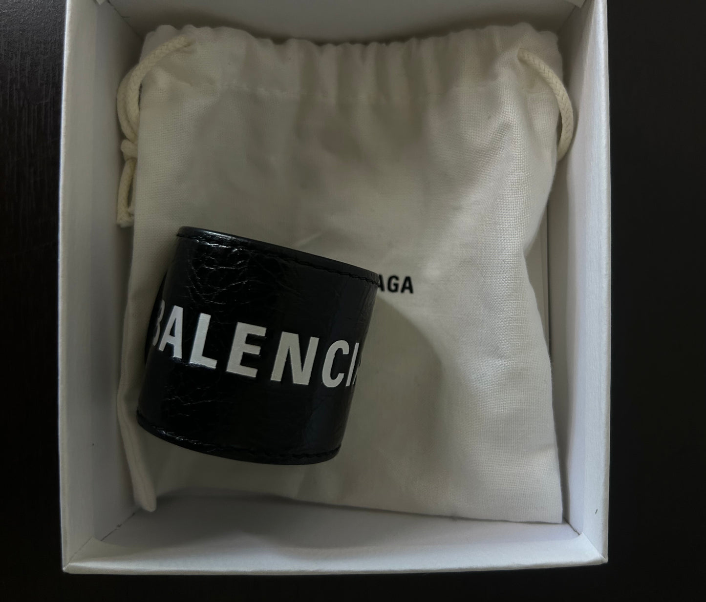 Balenciaga Black Leather Slap Bracelet