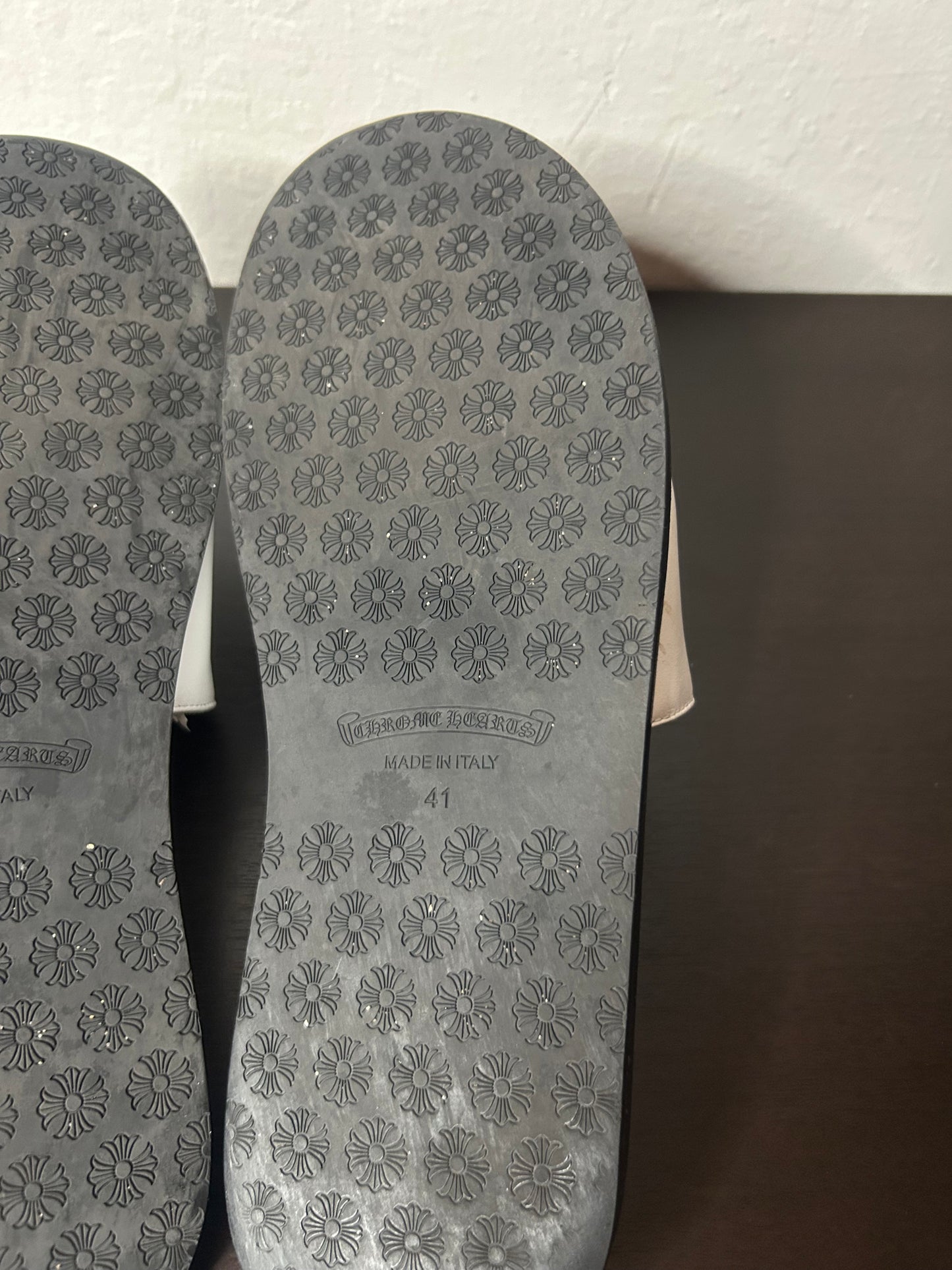 Chrome Hearts White Leather Cross Slides