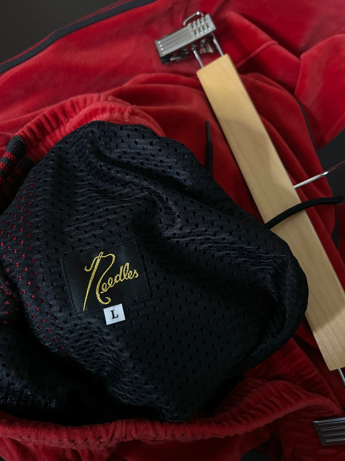 Needles Red and Grey Velvet Track Pants