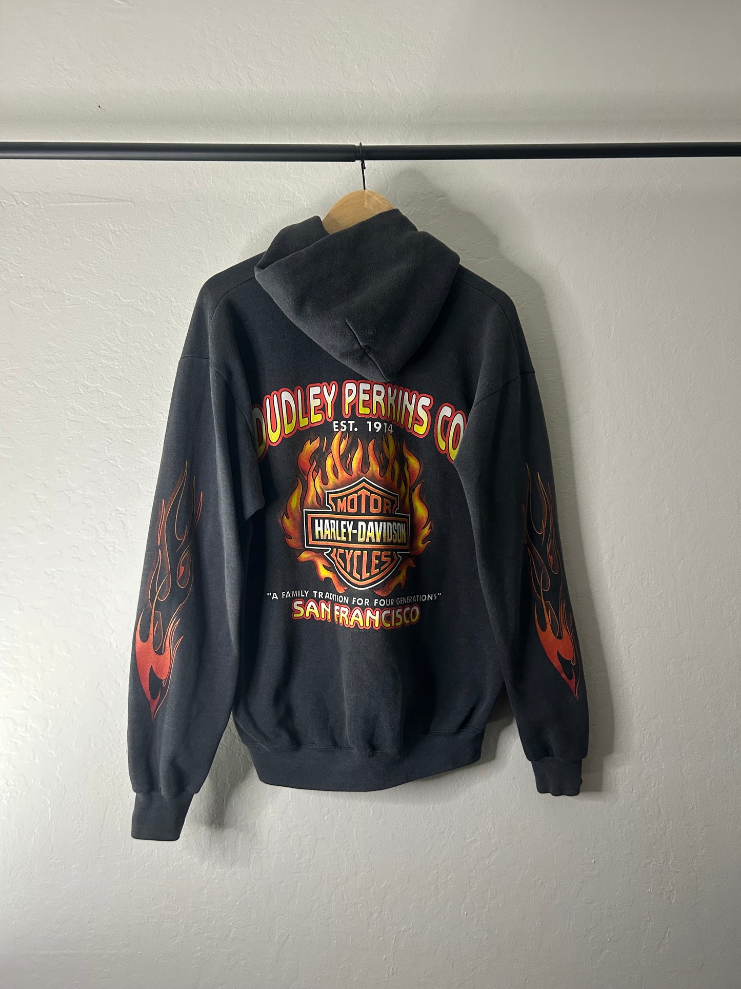Vintage Harley Davidson Dudley Perkins Flame Zip up Hoodie