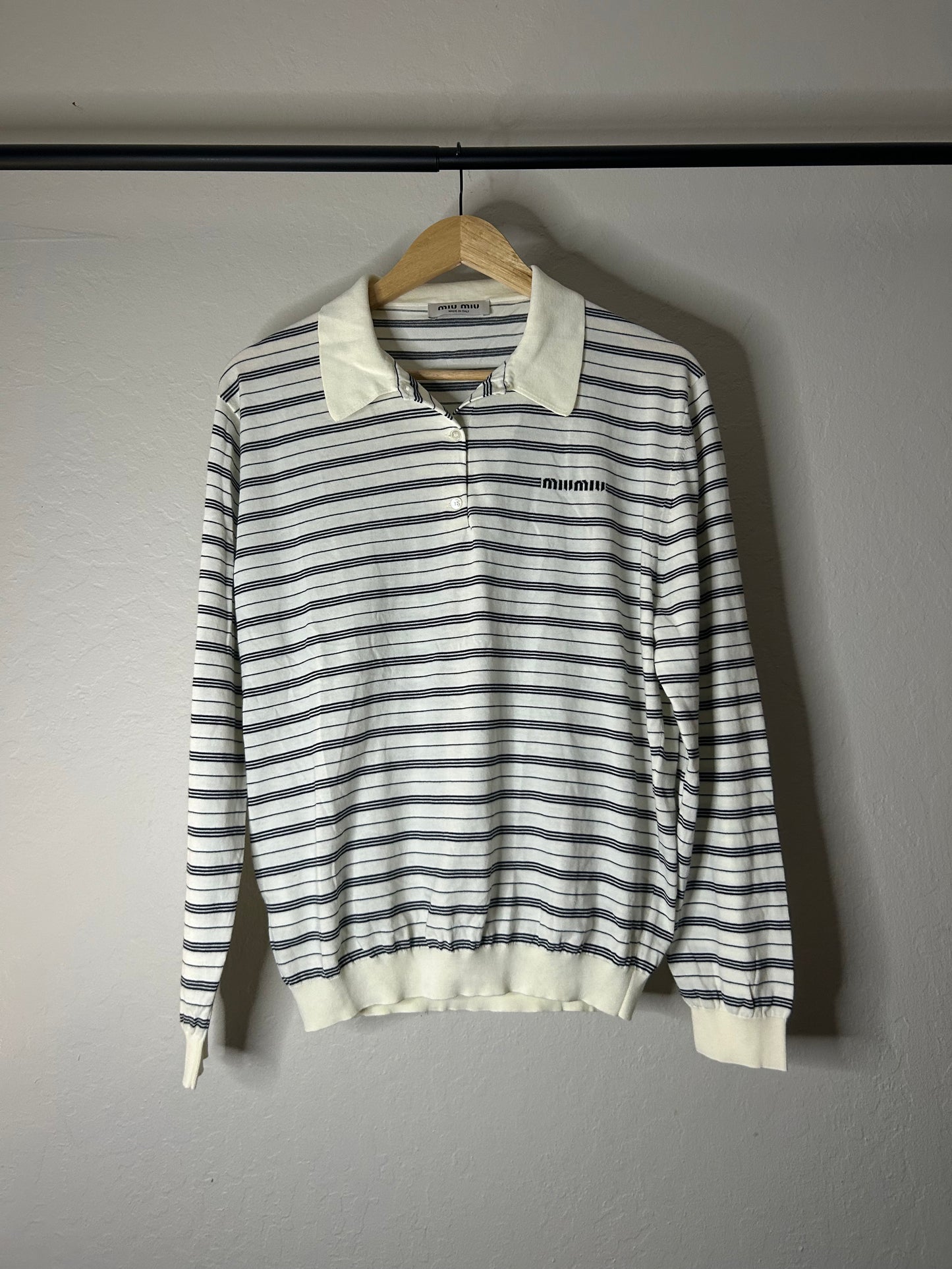 Miu Miu White Striped Polo Longsleeve