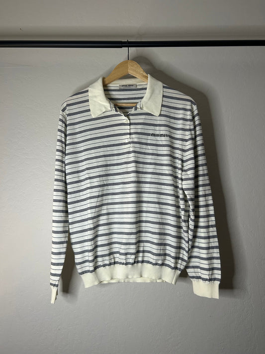 Miu Miu White Striped Polo Longsleeve