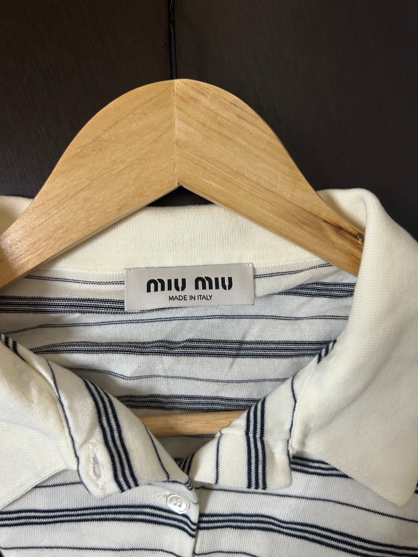 Miu Miu White Striped Polo Longsleeve