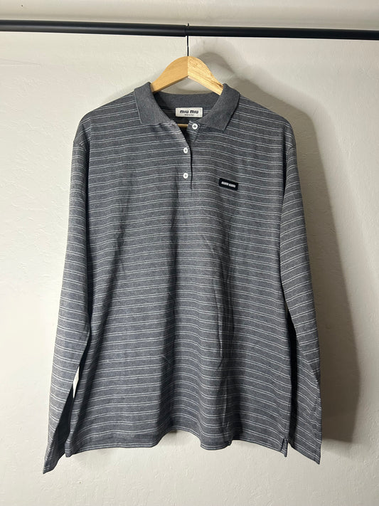 Miu Miu Grey Striped Polo Longsleeve