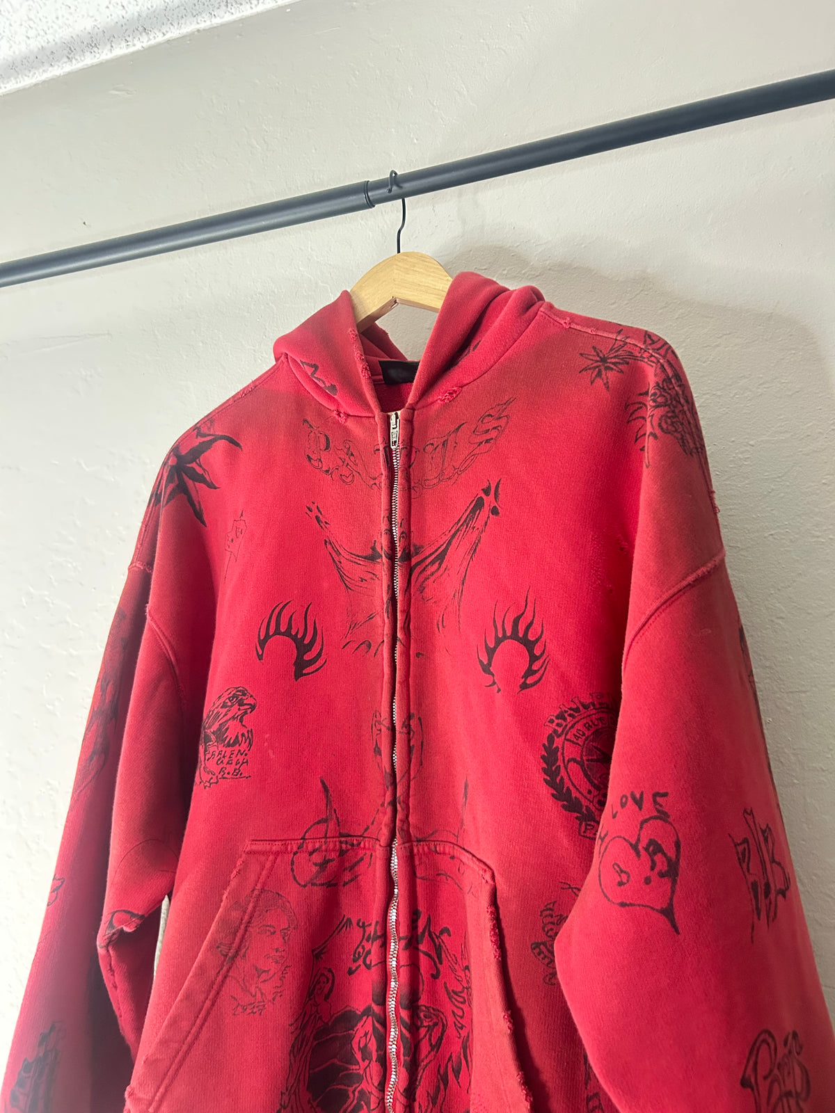 Balenciaga Red Tattoo Zip Up Hoodie