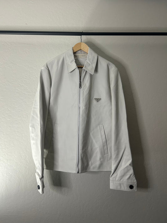 Prada White Leather Work Jacket