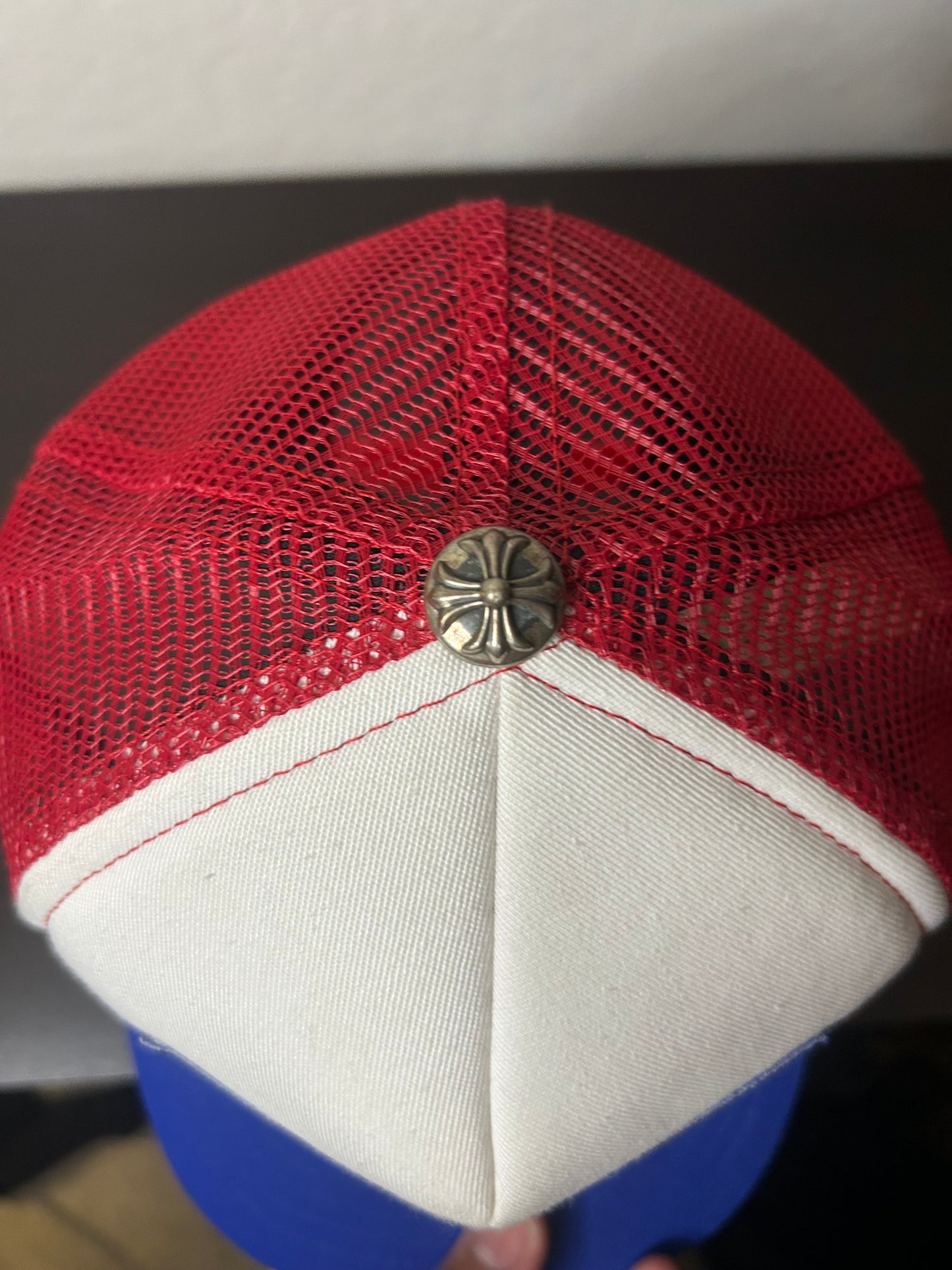 Chrome Hearts Red White and Blue CH Trucker Hat