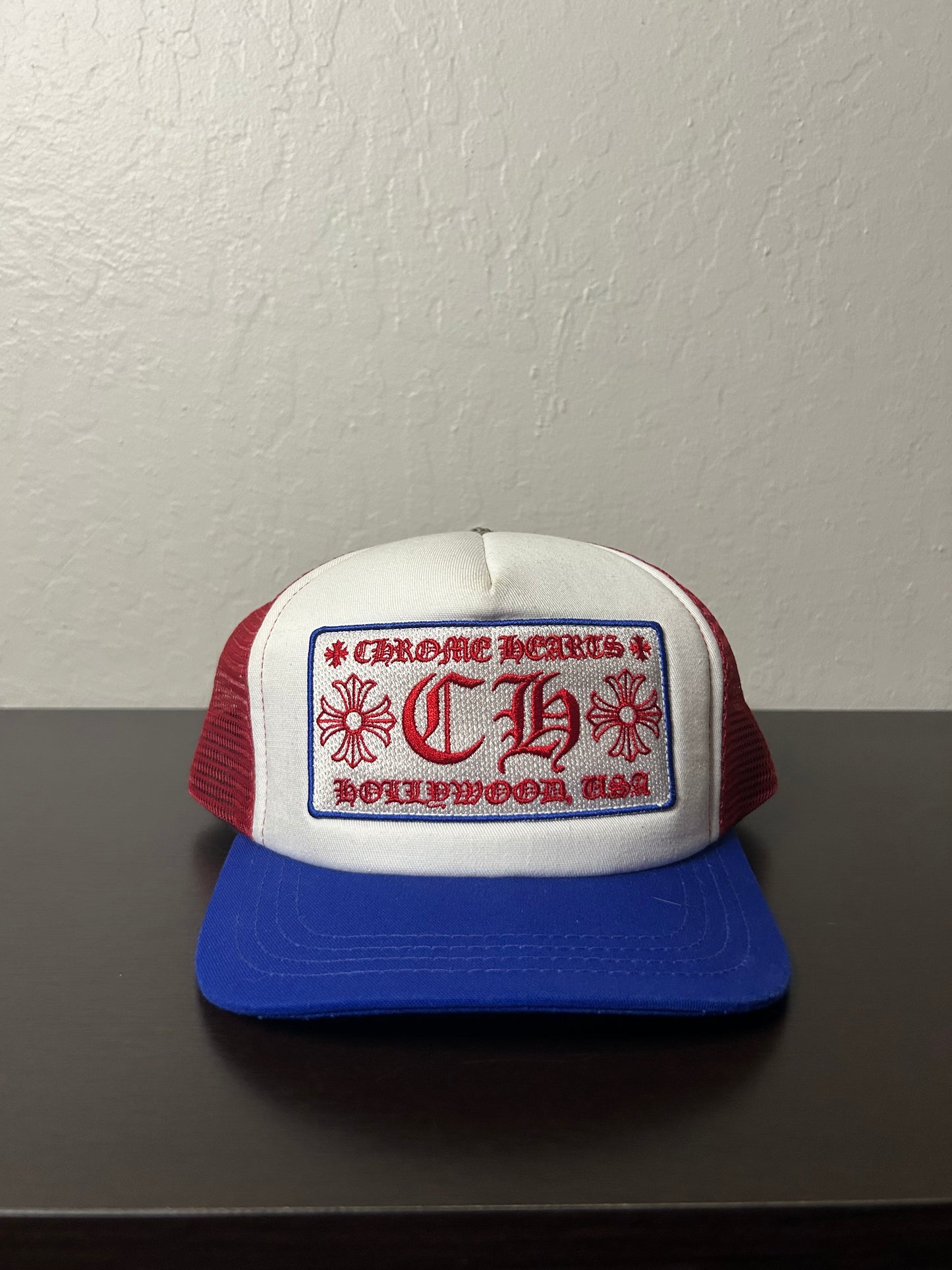 Chrome Hearts Red White and Blue CH Trucker Hat
