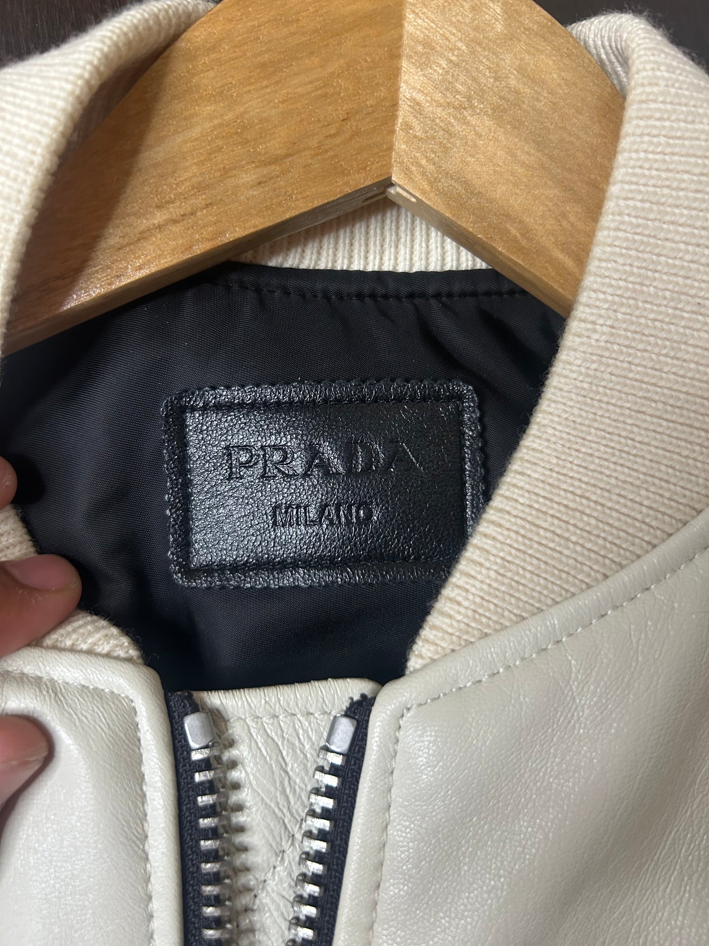 Prada Raf Simons White Leather Bomber