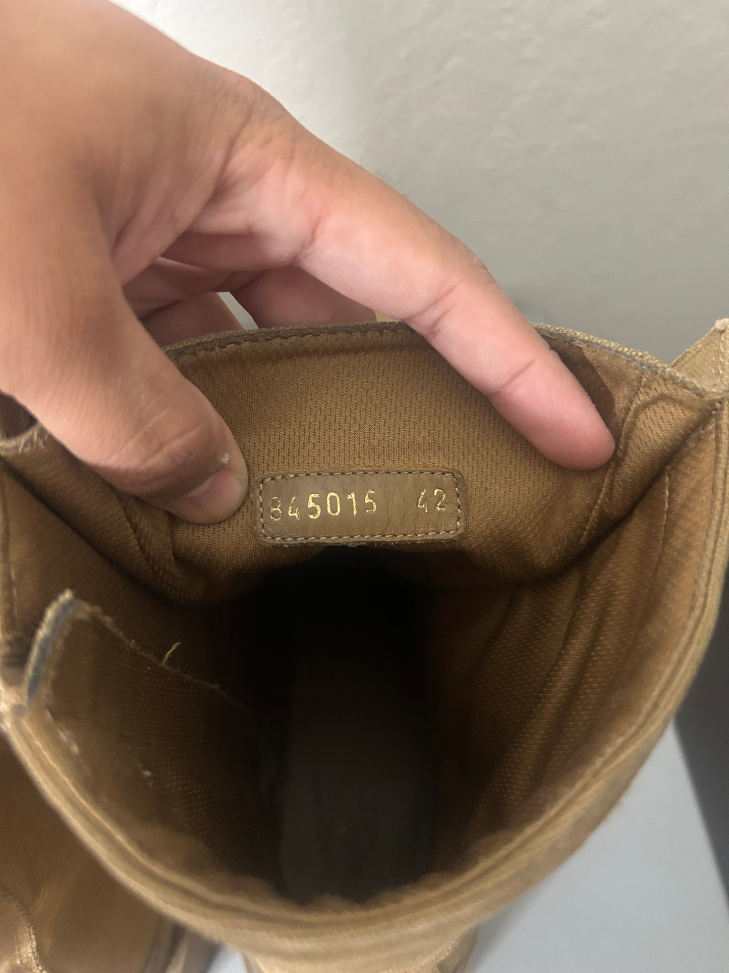 Balenciaga Tan Distressed Strike Boots