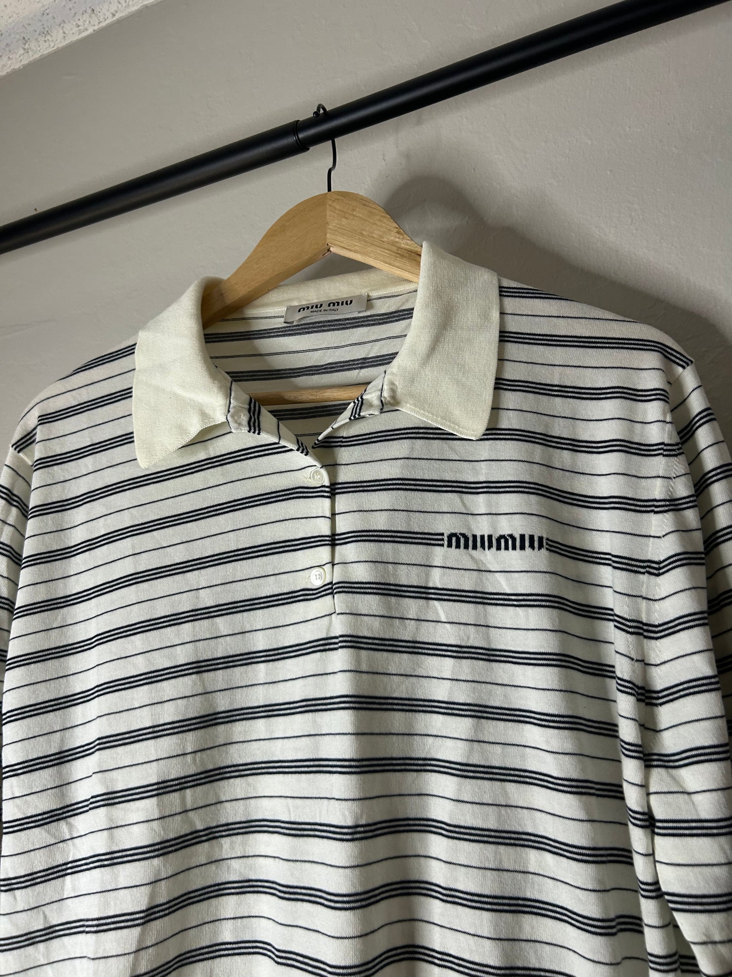 Miu Miu White Striped Polo Longsleeve