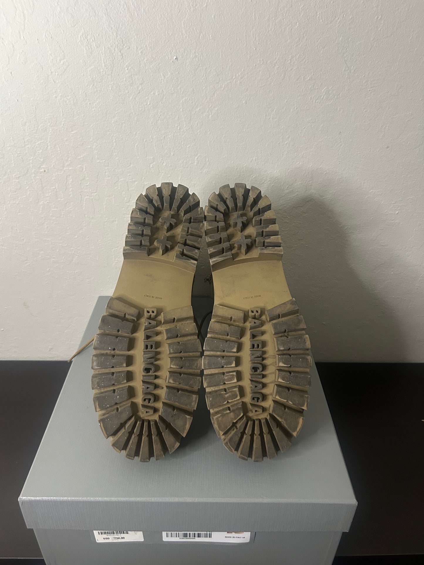 Balenciaga Tan Distressed Strike Boots