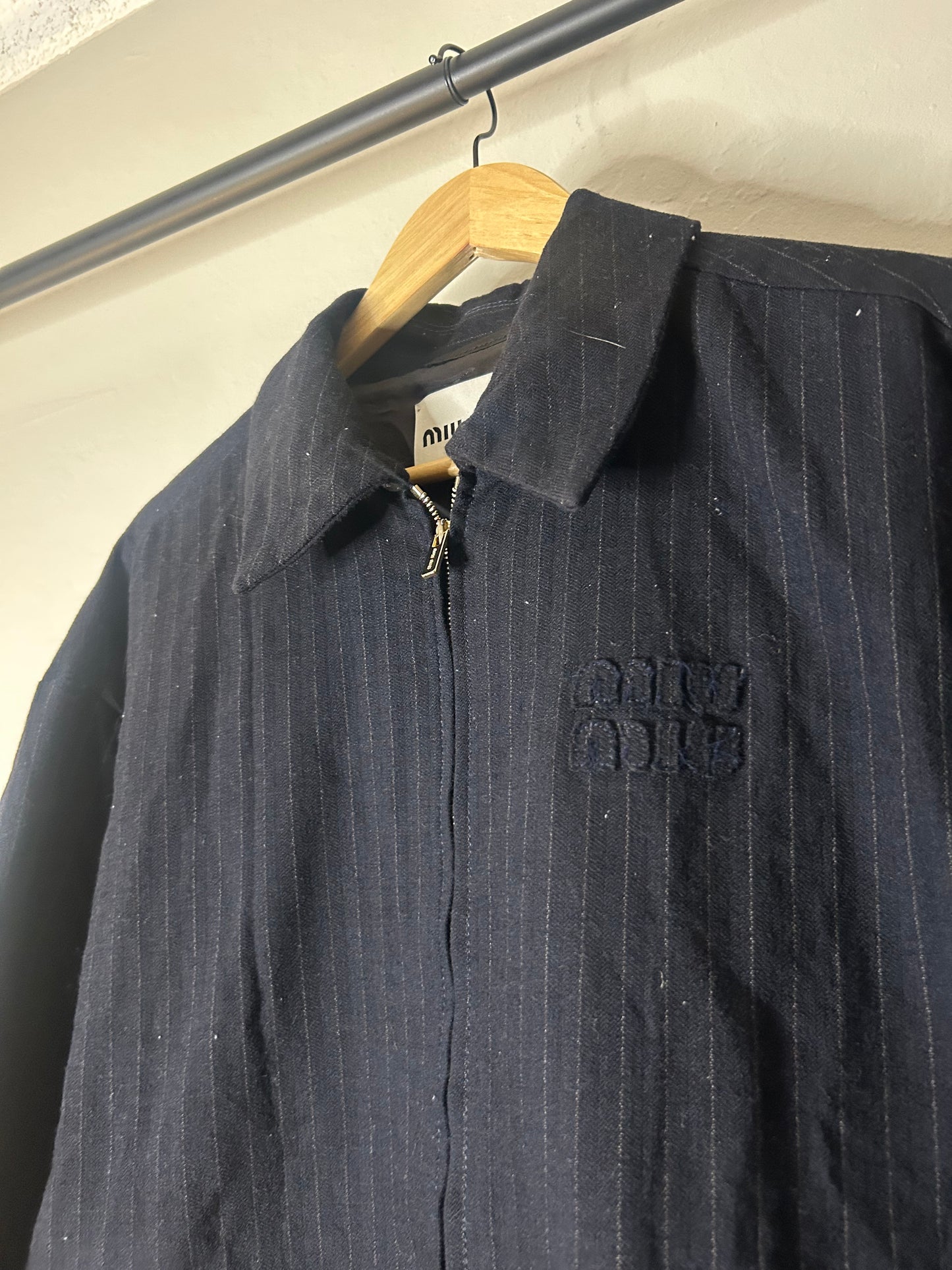 Miu Miu Navy Pinstripe Wool Jacket