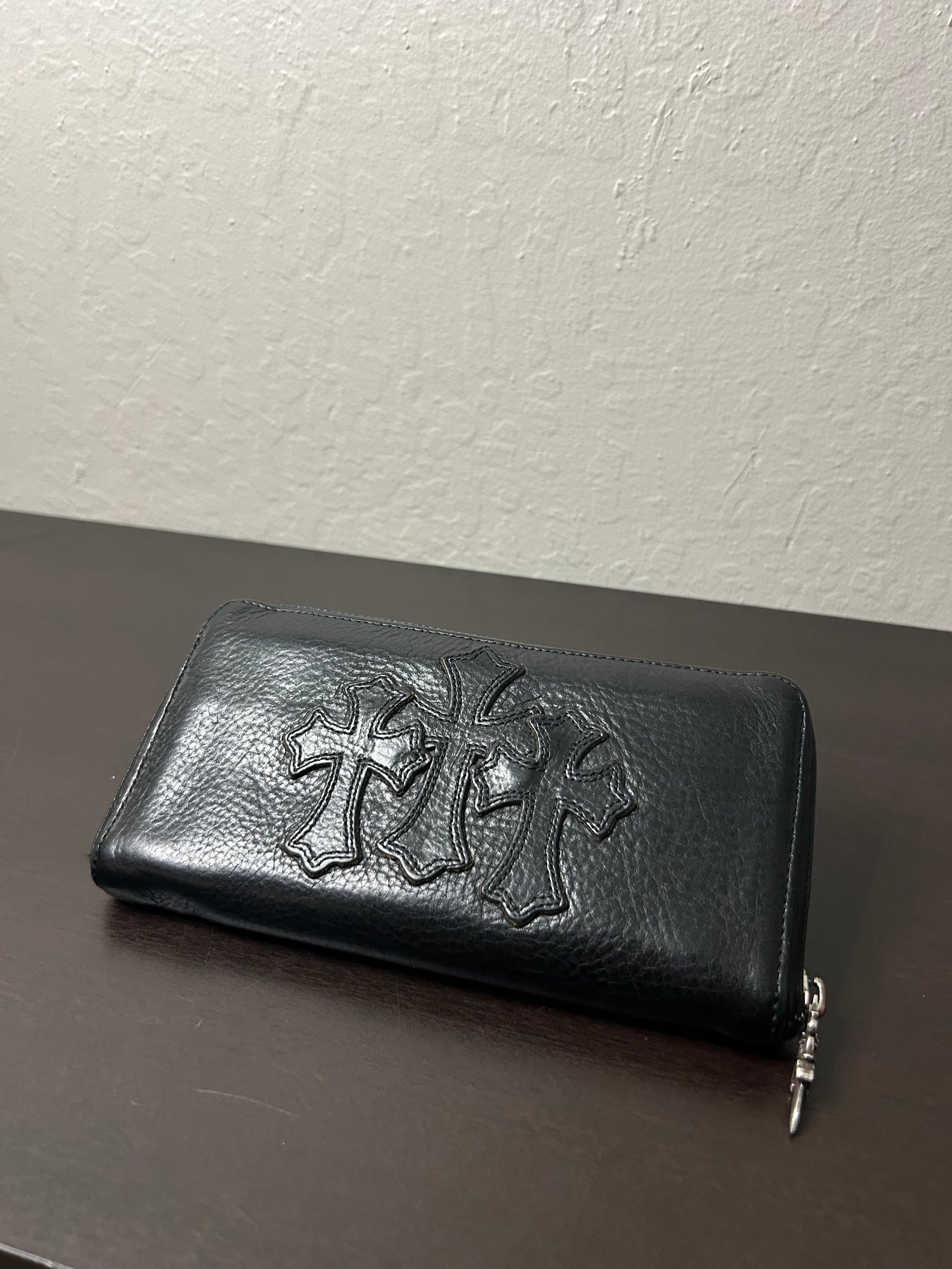Chrome Hearts Black Leather Cemetary Long Wallet