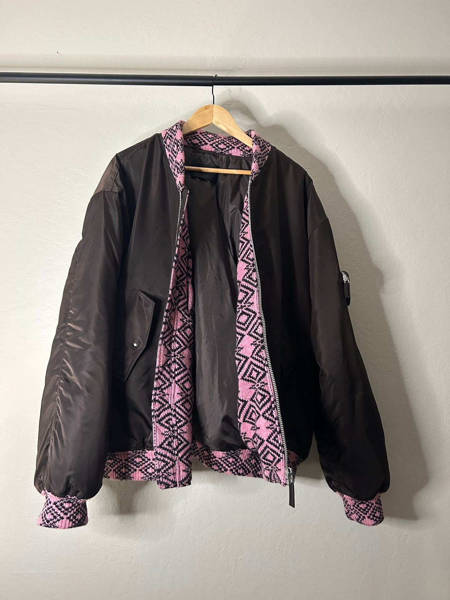 Prada Brown and Pink Re Nylon Oversized Bomber