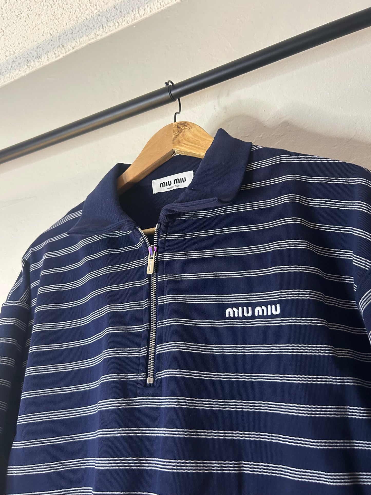 Miu Miu Navy Striped Quarter Zip