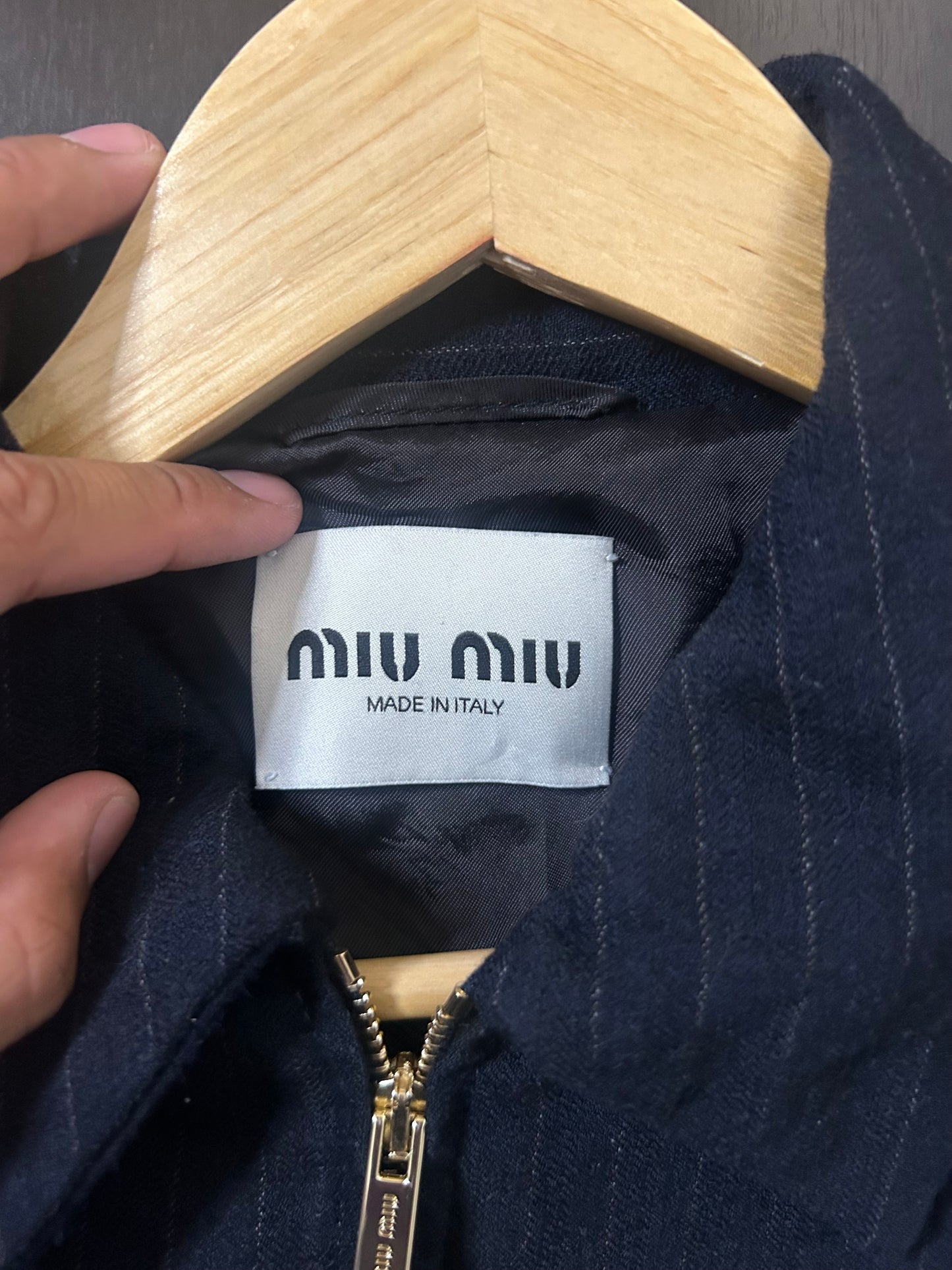 Miu Miu Navy Pinstripe Wool Jacket