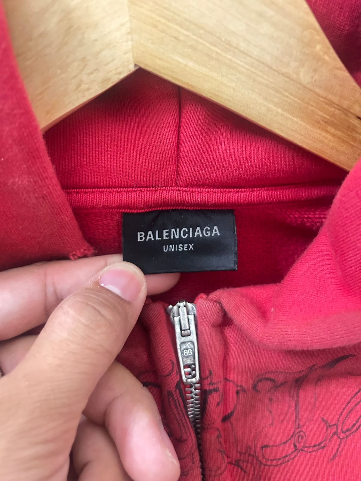 Balenciaga Red Tattoo Zip Up Hoodie
