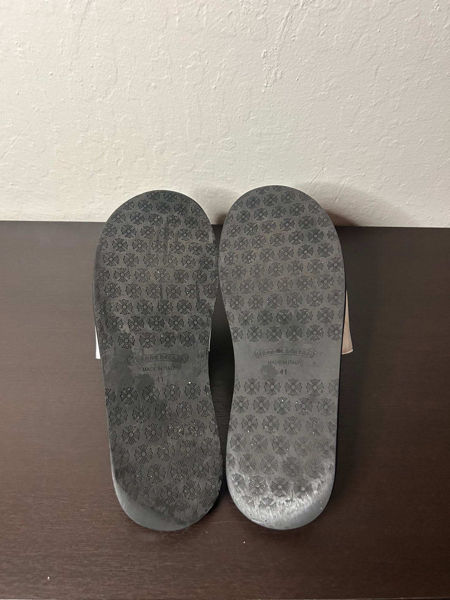 Chrome Hearts White Leather Cross Slides
