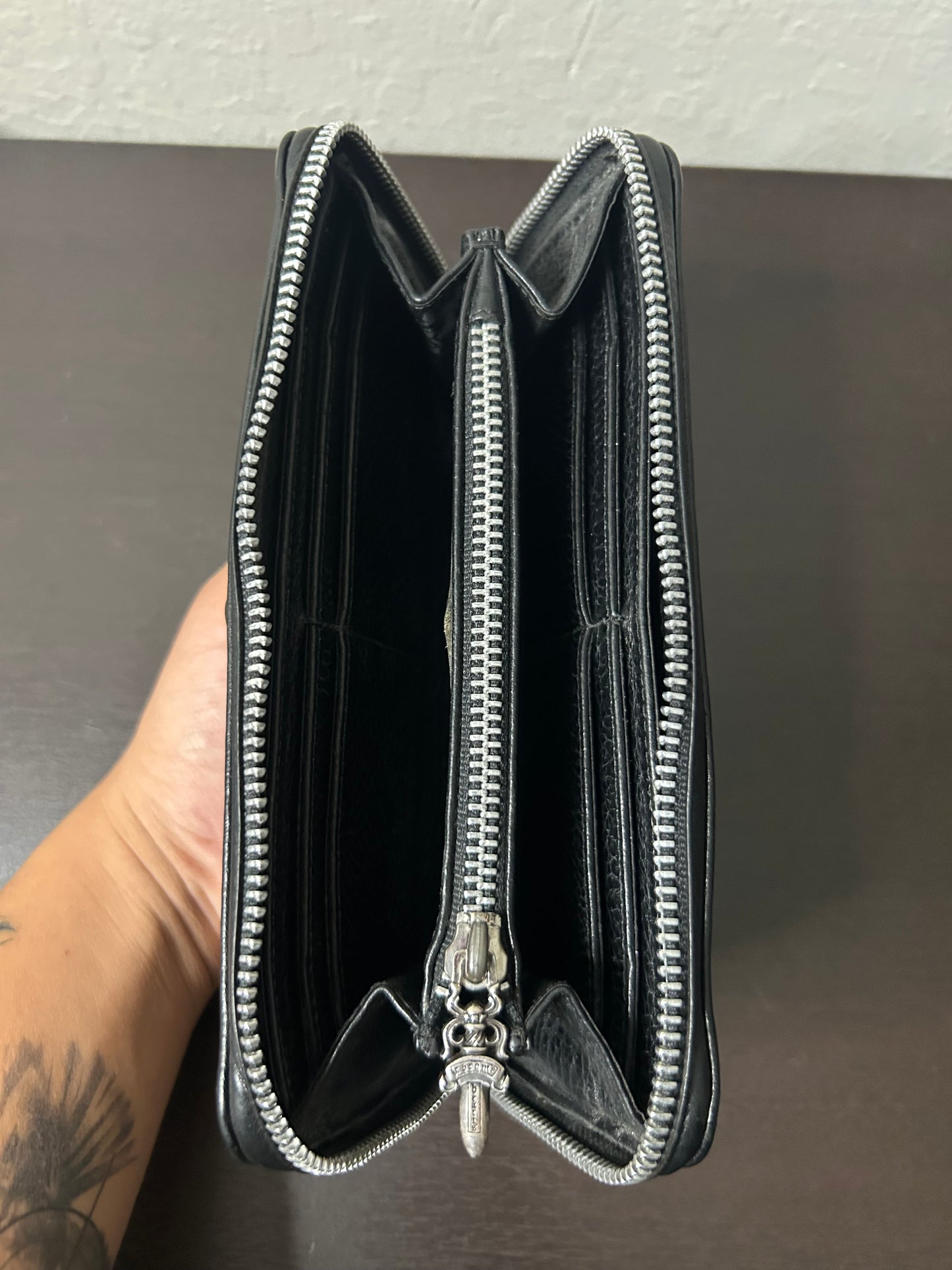 Chrome Hearts Black Leather Cemetary Long Wallet