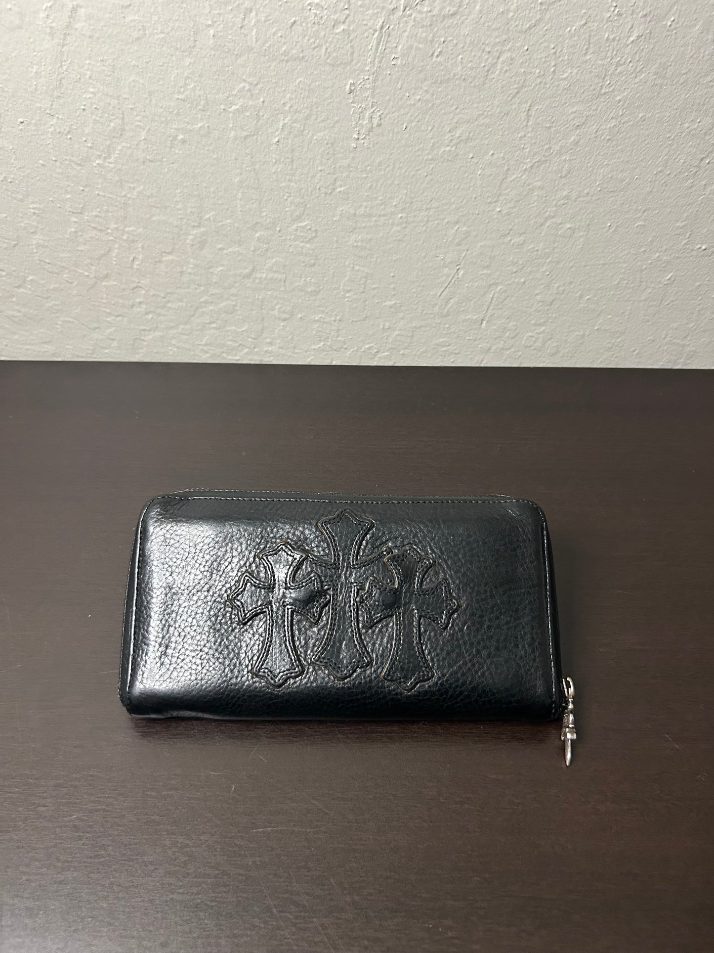 Chrome Hearts Black Leather Cemetary Long Wallet