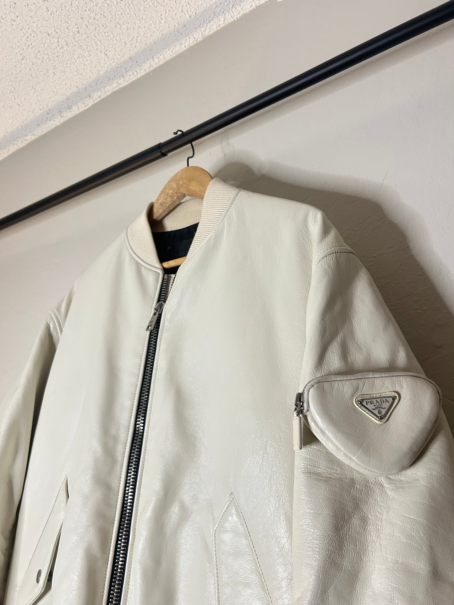 Prada Raf Simons White Leather Bomber