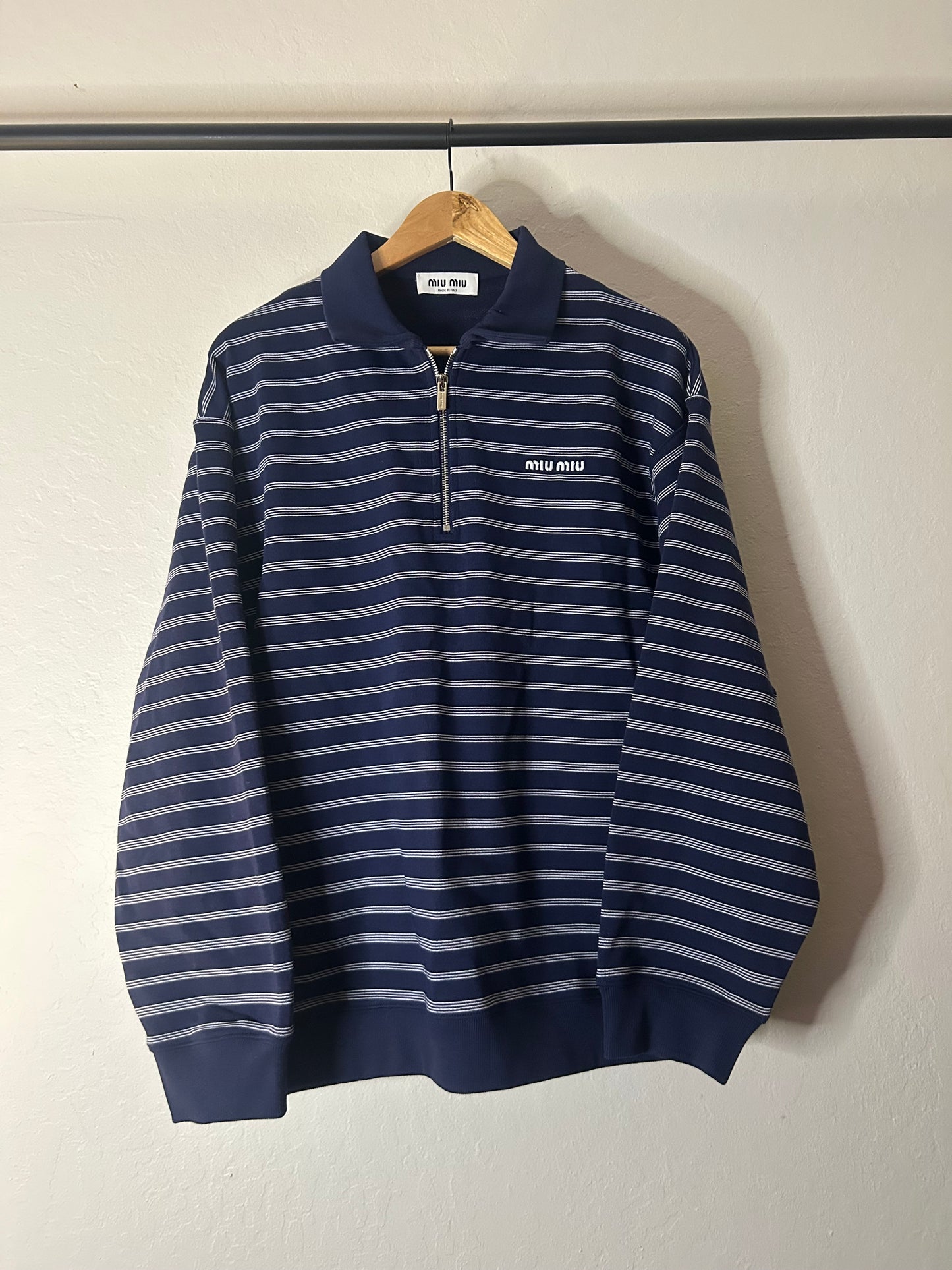 Miu Miu Navy Striped Quarter Zip
