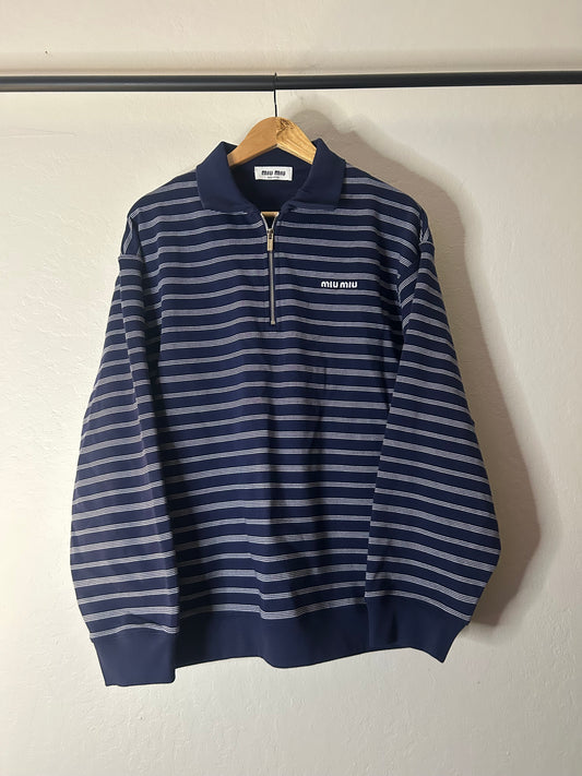 Miu Miu Navy Striped Quarter Zip