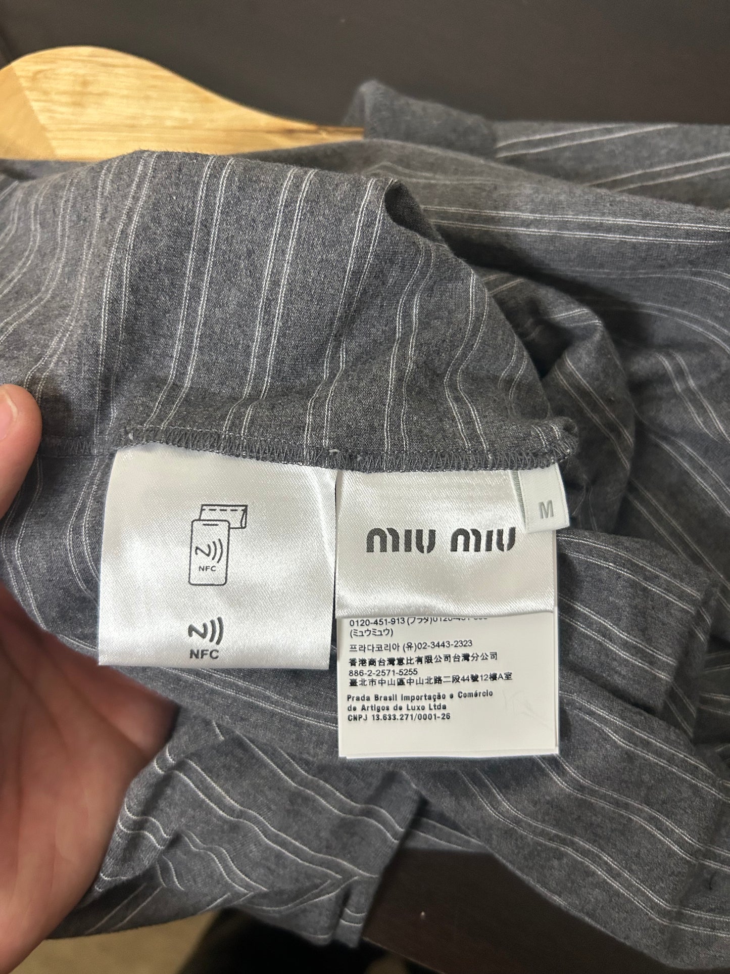 Miu Miu Grey Striped Polo Longsleeve