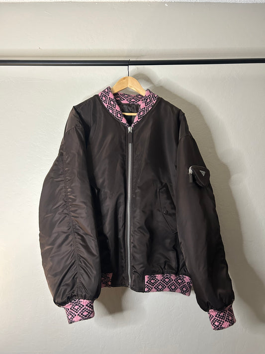 Prada Brown and Pink Re Nylon Oversized Bomber