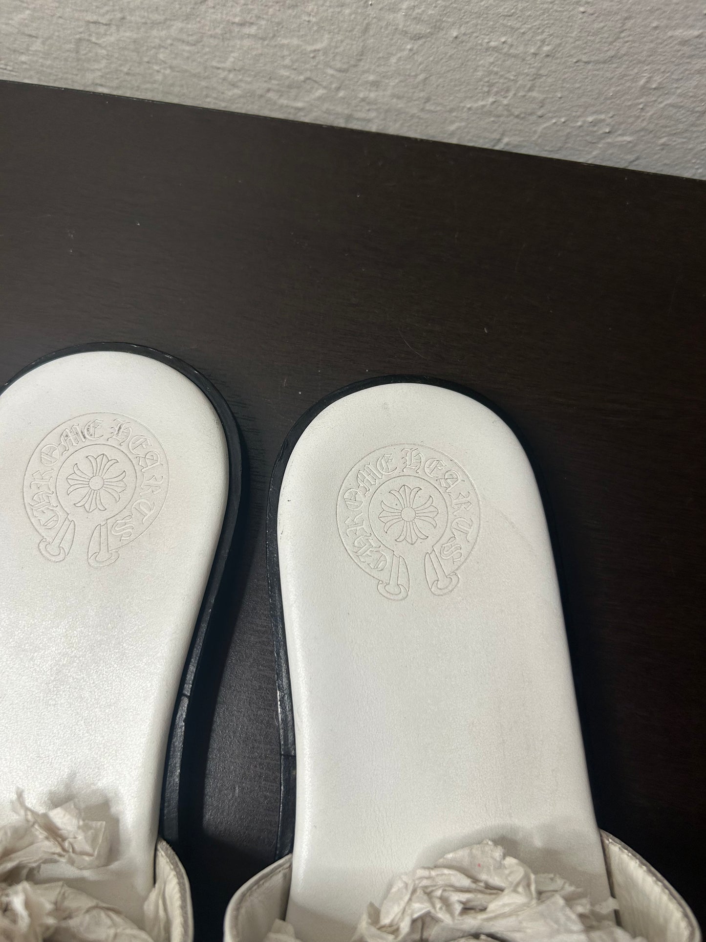 Chrome Hearts White Leather Cross Slides