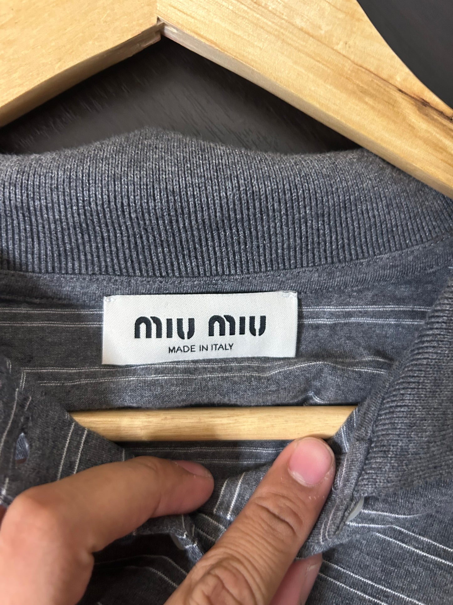 Miu Miu Grey Striped Polo Longsleeve