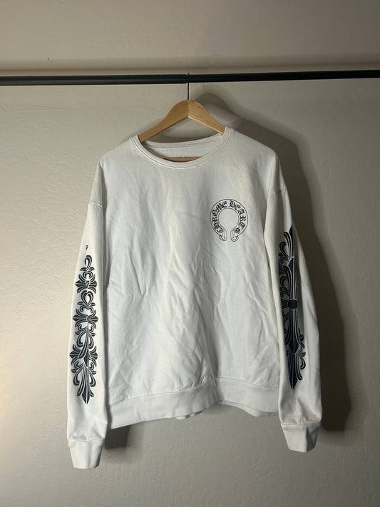 Chrome Hearts White Floral Horseshoe Crewneck