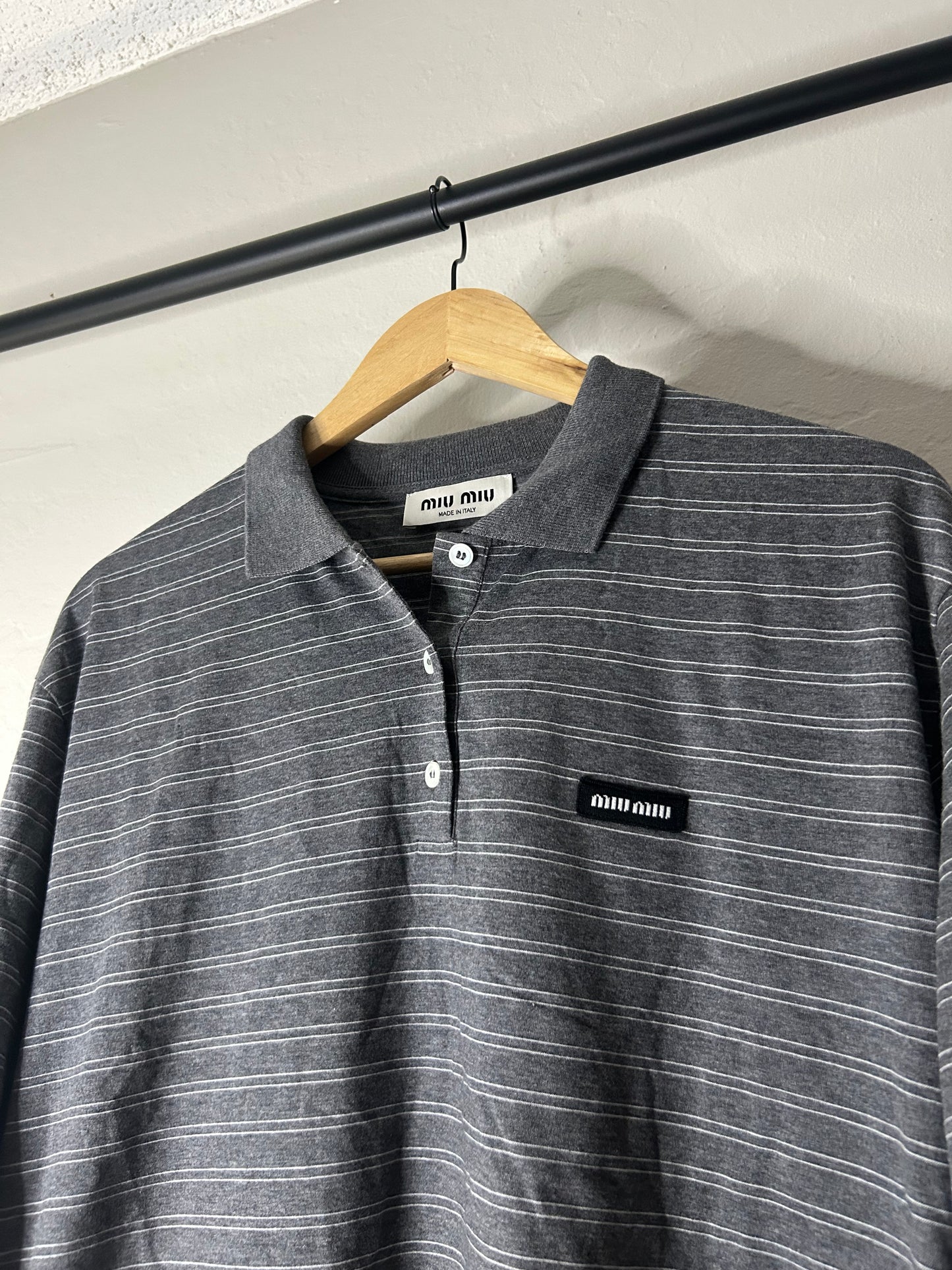Miu Miu Grey Striped Polo Longsleeve