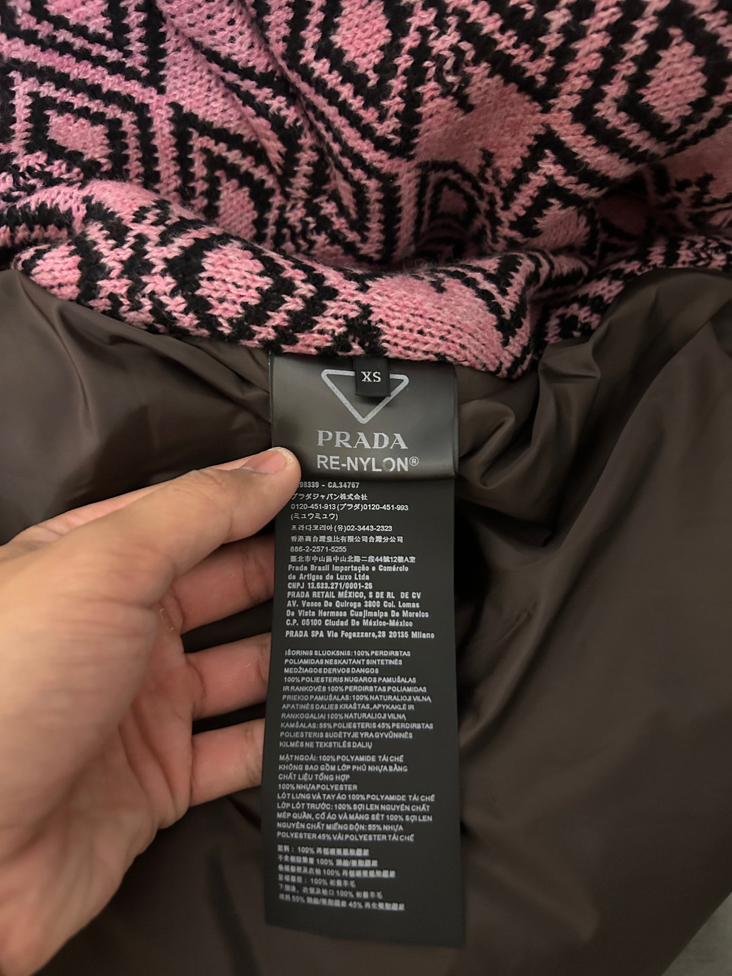 Prada Brown and Pink Re Nylon Oversized Bomber
