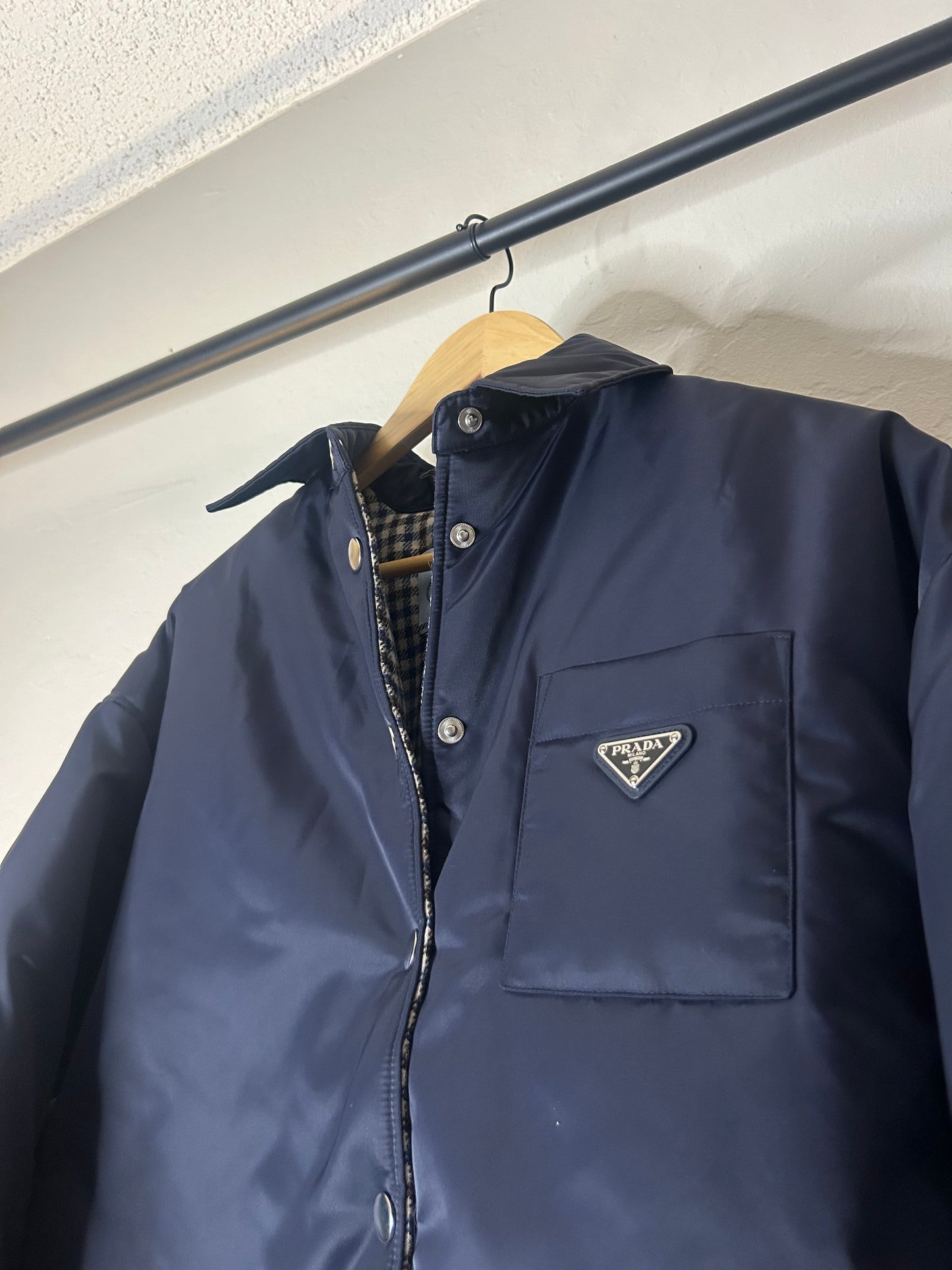 Prada Navy Flannel Lined Blouson Jacket