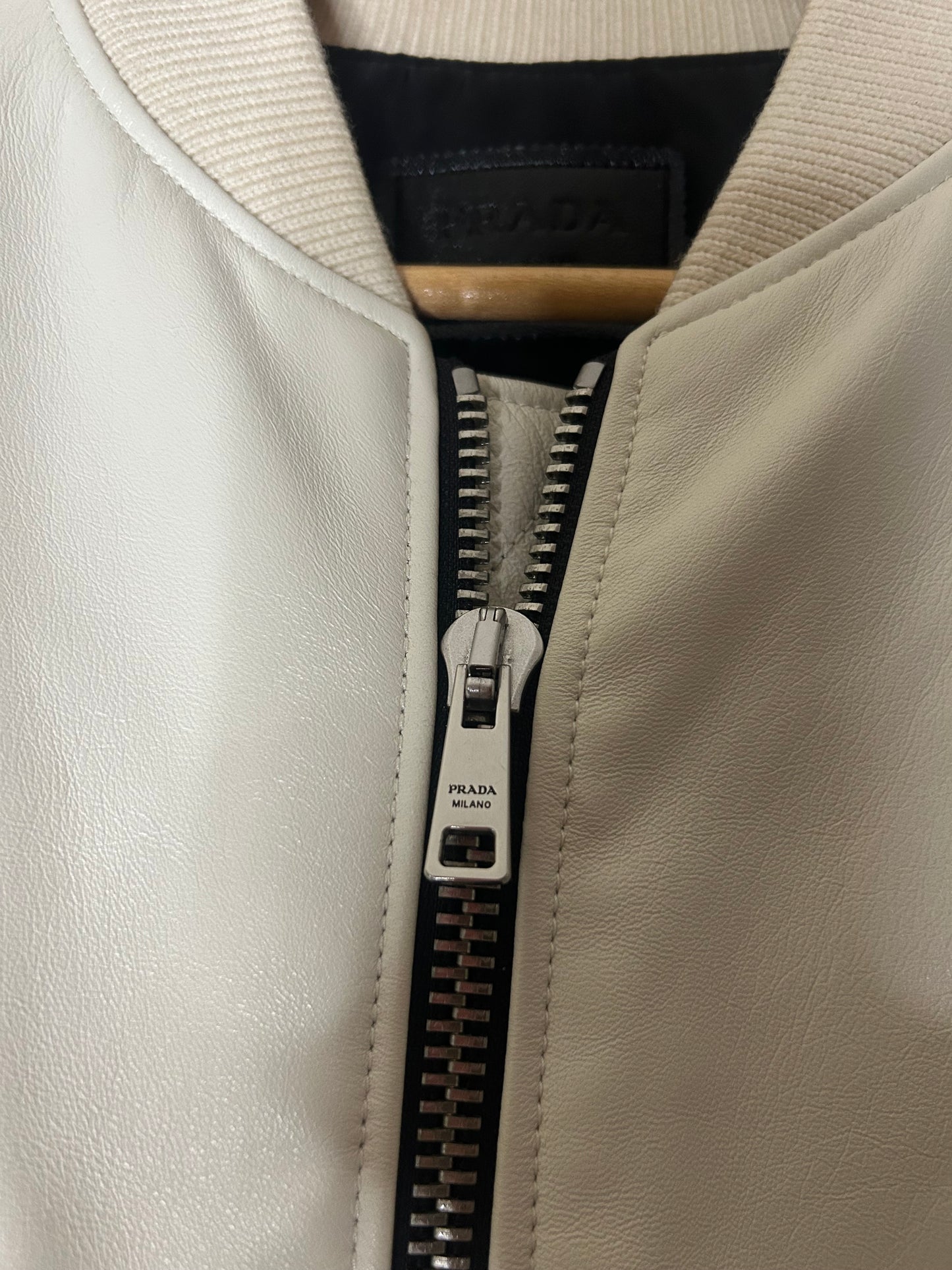 Prada Raf Simons White Leather Bomber