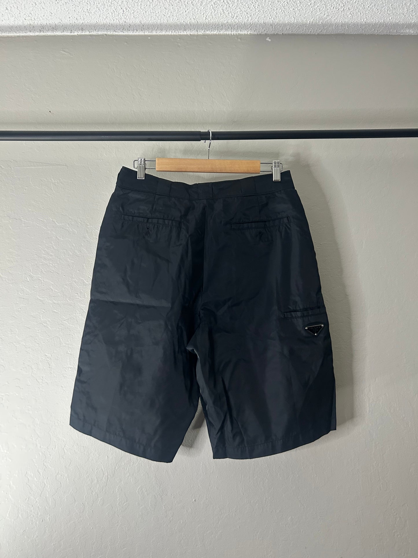 Prada Nylon Triangle Long Shorts