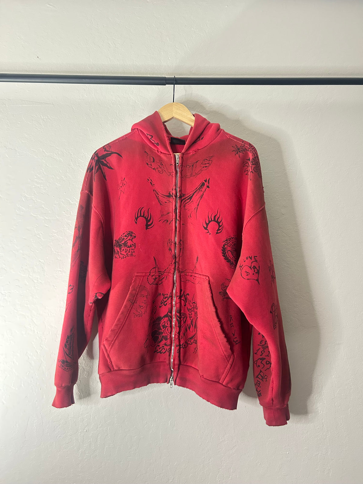 Balenciaga Red Tattoo Zip Up Hoodie