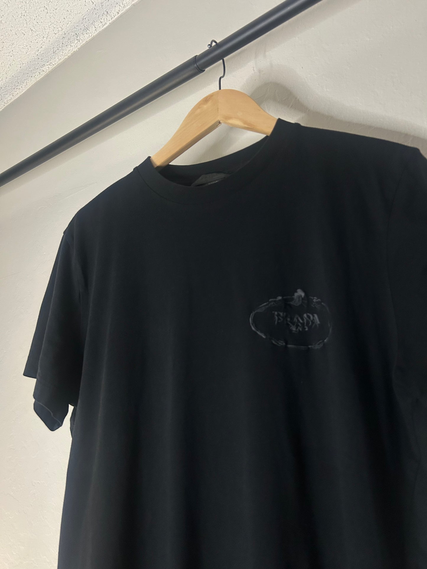Prada Milano Black Embroidered Tee