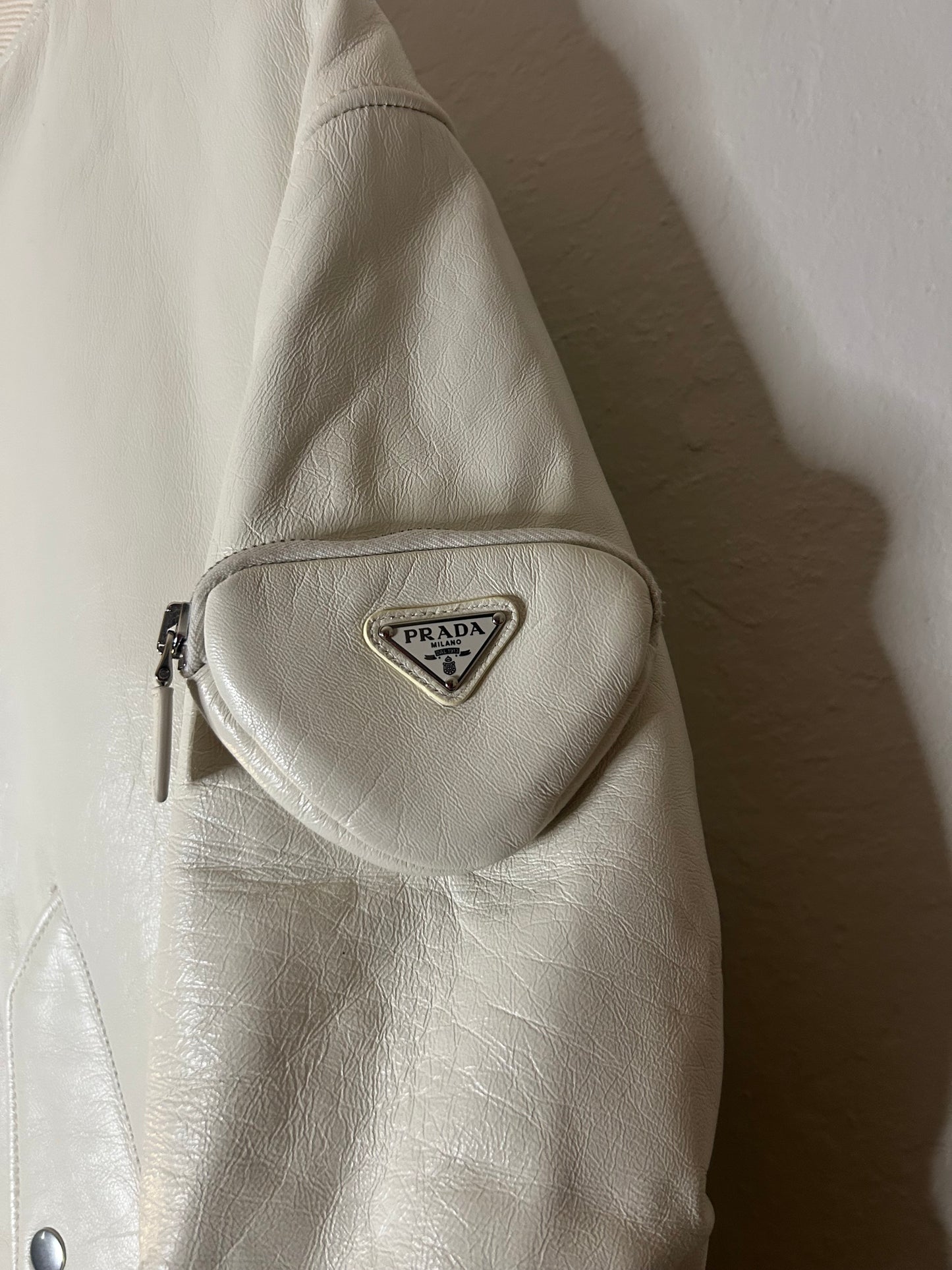 Prada Raf Simons White Leather Bomber