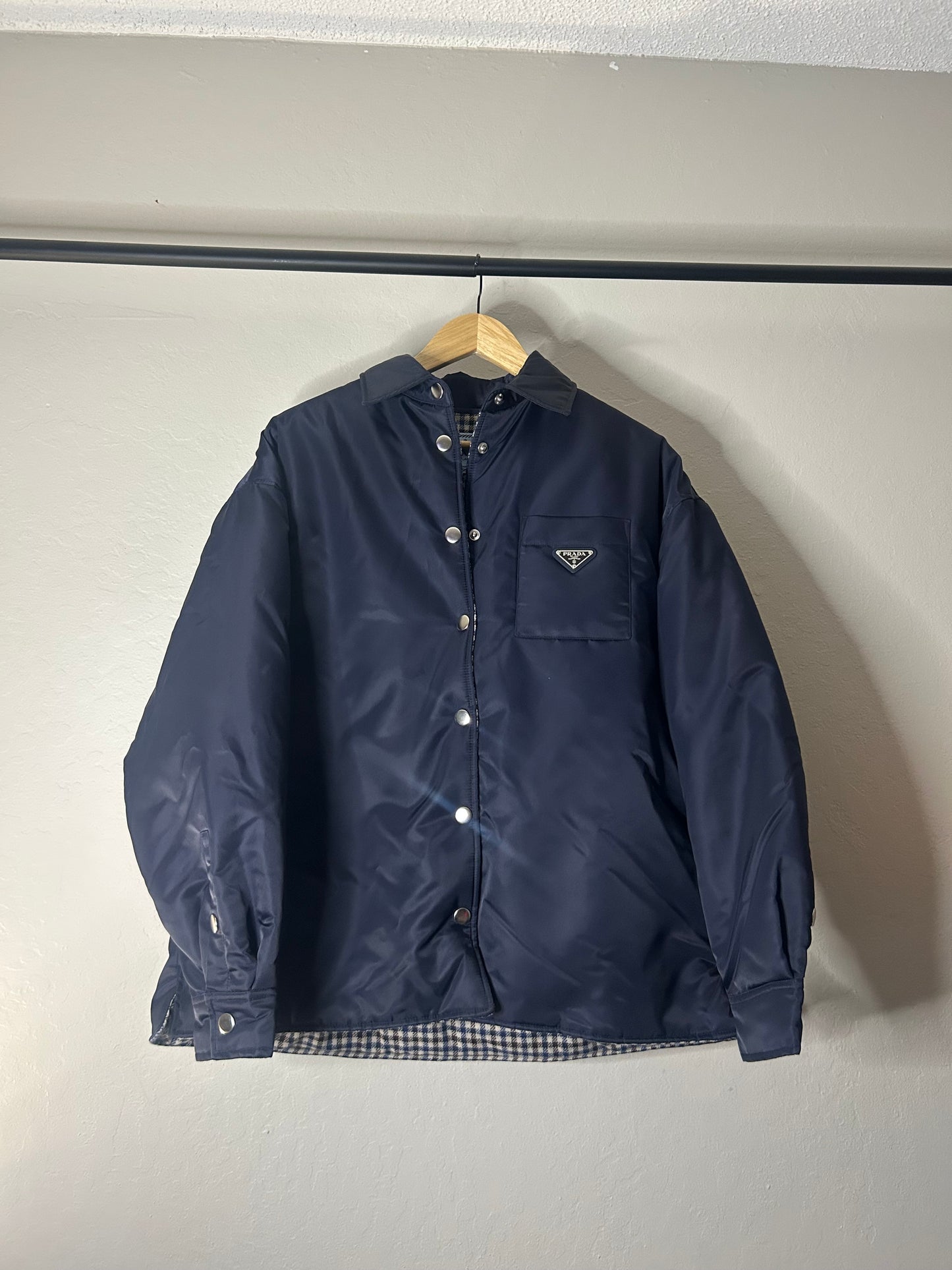 Prada Navy Flannel Lined Blouson Jacket