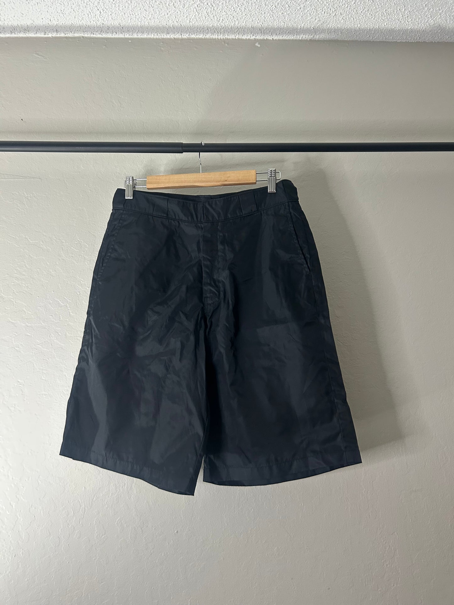 Prada Nylon Triangle Long Shorts
