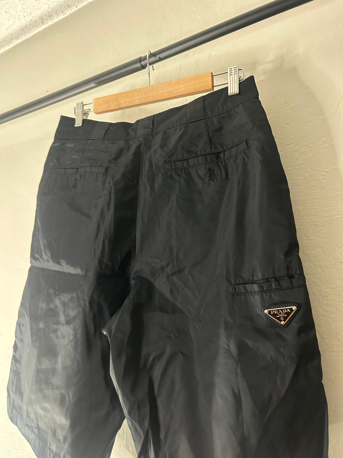 Prada Nylon Triangle Long Shorts