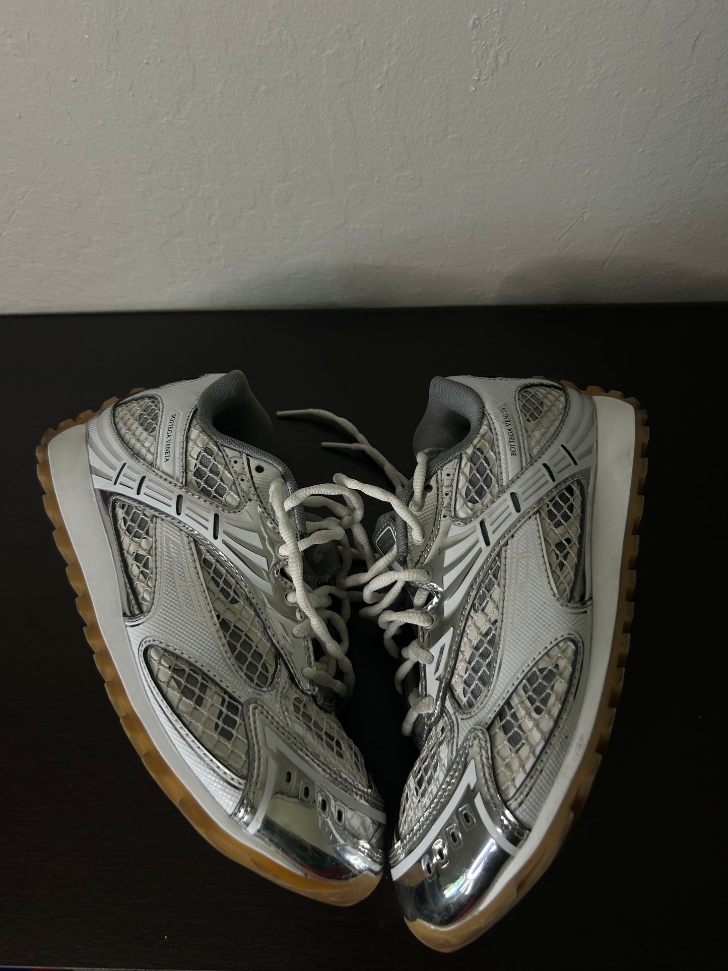 Bottega Veneta White and Silver Orbit Sneaker