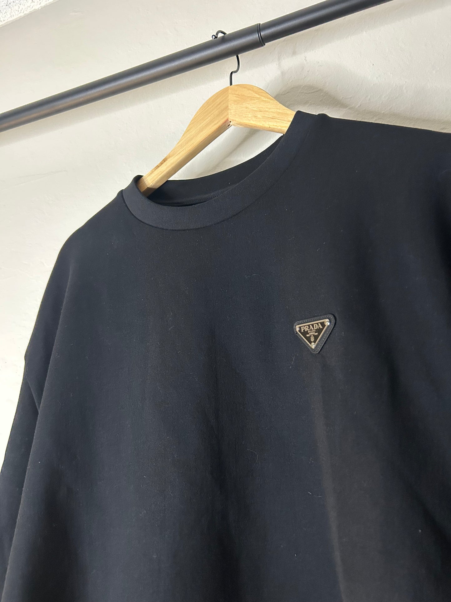 Prada Nylon Triangle Logo Rib Crewneck